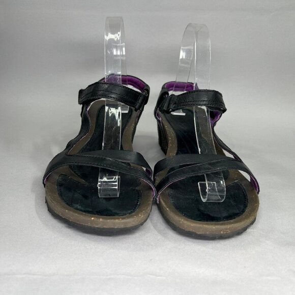 Teva Cabrillo Sandals Women's Size 10 Black Leather Crossover Hook Loop Wedge - Picture 2 of 11